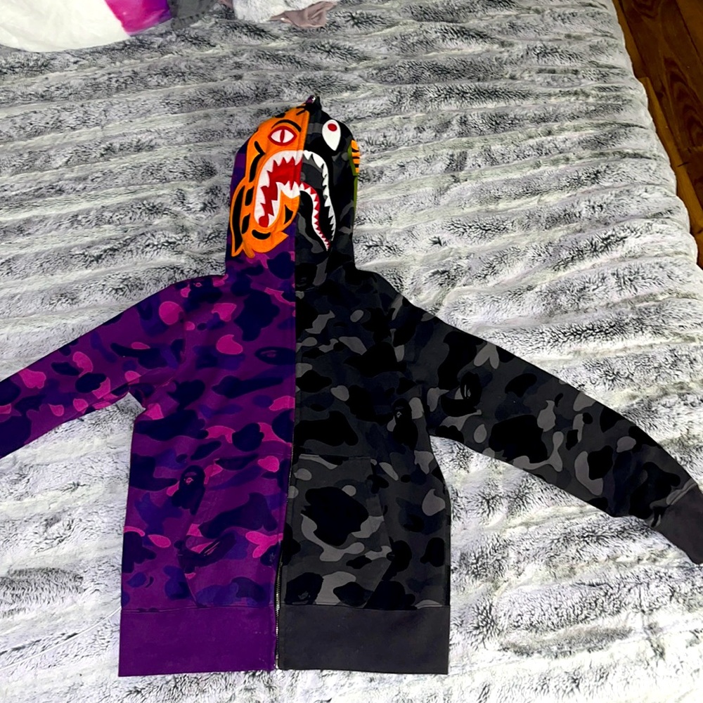 ORIGINAL BAPE SPLIT CAMO ZIP UP WITH FACE MASK!